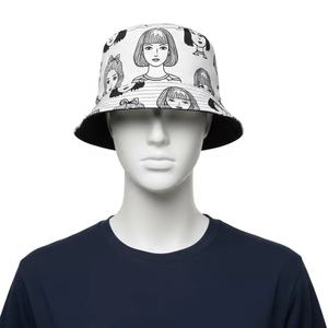 Chapeau seau en coton unisexe avec sérigraphie dessinée à la main respirant pliable Streetwear chapeau de mode pour l'été en plein air - Product Image 5