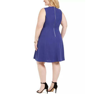 Teeze Me Abito da donna taglie forti a trapezio in crêpe blu taglia 22 senza maniche con vita naturale - Product Image 2