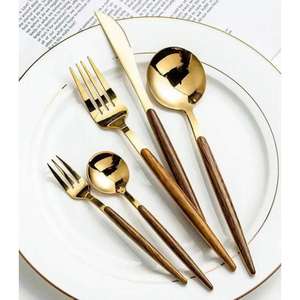 Ensemble de couverts de style Boho, ensemble de couverts écologiques en acier inoxydable avec poignées en bois, ensemble de couverts ménagers à prix compétitif - Product Image 5