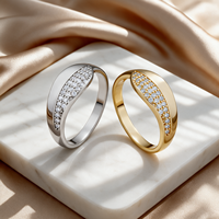 Bague en argent sterling 925 avec bande à feuilles effilées, zircon et double rangée de pierres, et courbe polie
