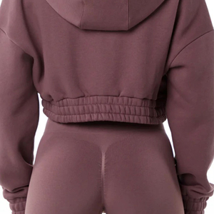 100% coton Spandex goutte épaule Style surdimensionné coupe courte automne femmes classique Capital pleine fermeture éclair à capuche - Product Image 6