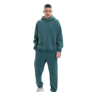 Calidad Premium 100% algodón lavado ácido vintage Sudadera con capucha conjuntos de hombres jogging trajes streetwear dos piezas unisex chándales chándal - Product Image 5