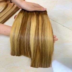 Extensión de cabello humano liso, hueso de doble estiramiento, resaltado Rubio, cierre a juego con 100% de cutícula, cabello virgen Alineación - Product Image 4