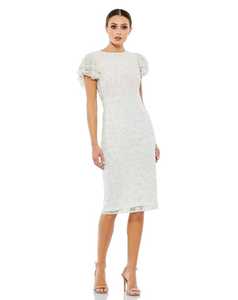 Robe de danse blanche longueur thé avec manches bouffantes à fossettes style de soirée droite pour les femmes pour la fête avec logo avant - Product Image 1