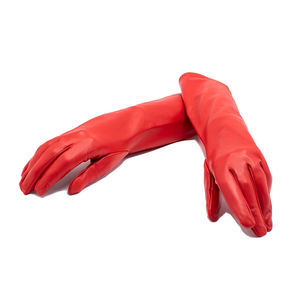 Color rojo Moda Manga larga Invierno Dama Piel de cordero Hasta el codo Piel de cabra Piel de oveja Guantes de cuero de Pakistán - Product Image 3