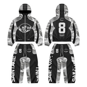 Chaqueta Cortavientos con Capucha Premium, Tejido de Poliéster Ligero de 180 GSM, Diseño de Paneles de Camuflaje Gris, Logotipo Personalizado - Product Image 2