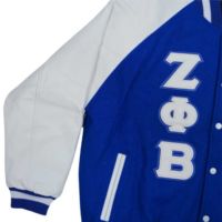Chaqueta con letras para mujer, cuerpo de lana de Cachemira azul y mangas de cuero real rosa, chaqueta negra HBCU Greek Apparel Sorority Varsity