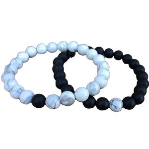 Bracelet en perles de marbre noir et blanc, Bracelet en pierre de marbre de lave, Bracelet en perles de pierres précieuses en marbre blanc - Product Image 1