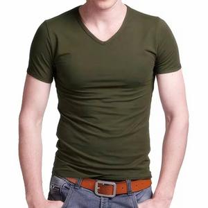 Camiseta de Manga Corta para Hombre, Cuello en V, Talla Grande, Color Sólido, 2025, Ecológica, Antiarrugas, Poliéster/Algodón - Product Image 1