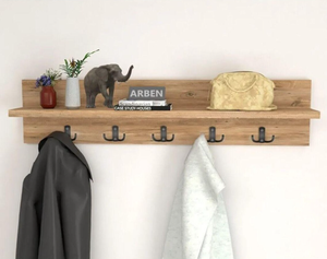 Wall Mounted <b>Wooden</b> Shelf with <b>Hooks</b> Entryway <b>Coat</b> Rack Decorative Wall Organizer - Product Image 4