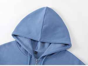 Sudadera con capucha de lana de Color sólido de talla XS para hombre, ropa bordada con diseño de cremallera estilo Hip Hop de Otoño de gran tamaño para invierno - Product Image 2