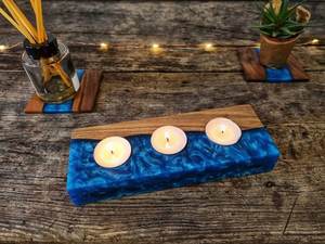 Porte-bougie artisanal en résine et bois, bougie décorative faite à la main pour le salon, la chambre à coucher et la table à manger - Product Image 4