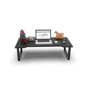 Industrial-Style <b>Folding</b> PC Desk <b>Adjustable</b> Wooden Computer & Laptop <b>Table</b> with Bookshelf for Home Office & Bedroom Black - Product Image 1