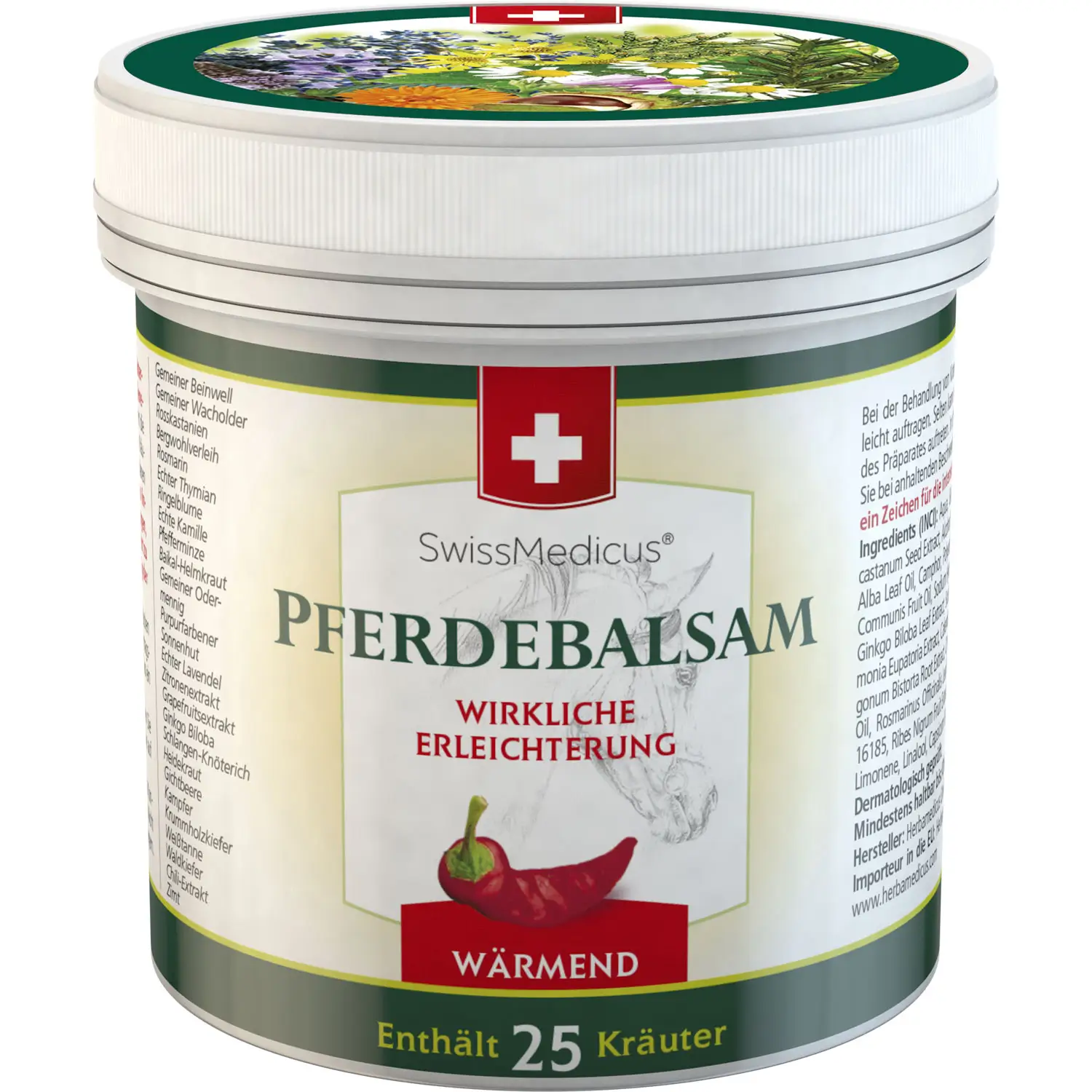 SwissMedicus Pferdebalsam warming eklemler ve kasları, İsviçre kalite, ağrı kesici krem, varisli damarlar, 250 ml