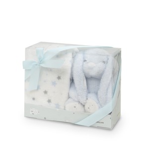 Ensemble cadeau de Noël moderne ESTRELLA CONEJO, couverture bleue et peluche - Product Image 1