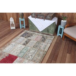 Petit tapis turc vintage 3,6x9,9 pieds, beige, géométrique arc-en-ciel avec éléments floraux - Product Image 5