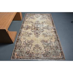พรม3.9x6.7ft ตุรกีวินเทจขนสัตว์แฮนด์เมดสีน้ำตาลเบจเย็บปะติดด้านหลังสำหรับข้างเตียง - Product Image 1