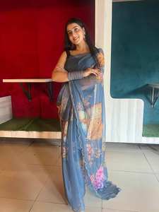 Dernier plus export indien ethnique fantaisie Designer femmes imprimé soie douce Saree avec chemisier à la mode ethnique lourd travail à la main Saree - Product Image 5