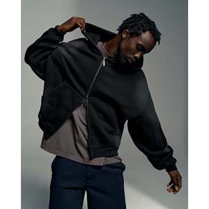 Ultra Heavyweight Zip Thru Hoodie-Black Washed Eco-Friendly Embroidered Screen Print - Product Image 2