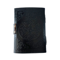 Carnet de rituels Wiccan en cuir véritable vintage classique, fait main, couverture noire gaufrée, papier à bords festonnés, religieux
