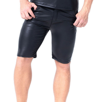 남자 PU 인조 가죽 팬티 스트라이프 핫 쇼트 복서 Wetlook Clubwear Jockstrap 무대 게이 착용 섹시한 에로틱 란제리 반바지