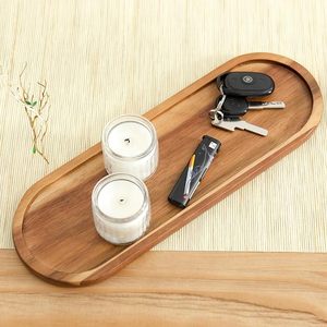 Plateaux de service en bois (14x4.6 pouces), assiettes ovales décor à la maison servant des aliments, plateau décoratif plateaux de vanité accessoires de salle de bain - Product Image 2