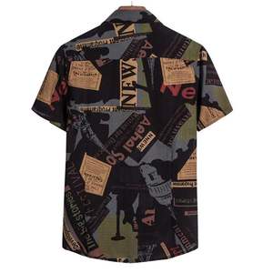 Verano moda Casual hombres Baggy playa estampado manga corta botón Retro camisas Tops hombres algodón Lino camisa - Product Image 3