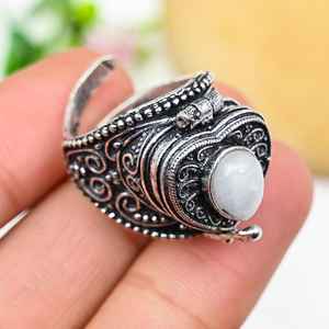 Moonstone Pill Box Ring Adjustable 925 Sterling Silver Secret Message Box Ring Unique Jewelry Holiday Gift - Product Image 3