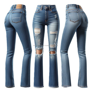 Spanxdex กางเกงยีนส์ซักยีนส์รัดรูปของผู้หญิงไซส์ XL ขาบานกว้างสีทึบแบบลำลองแห้งเร็ว - Product Image 3