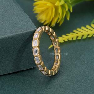 Trendy IGI Certified VVS <b>Emerald</b> Lab Grown Diamond 14k Solid Gold Bezel <b>Set</b> Wedding Band Ring Fine Fashion Luxury Women <b>Jewelry</b> - Product Image 1