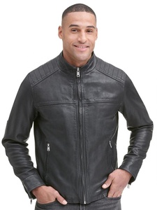 Veste en cuir élégante pour homme de qualité supérieure avec fermeture éclair et tissu respirant tricoté pour un style motard d'hiver - Product Image 4