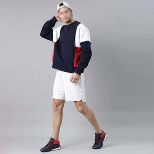 Sudadera de punto de algodón transpirable con logo personalizado estampado frontal, estilo casual de otoño para hombre, con bloques de color, cuello redondo, corte regular. - Product Image 6