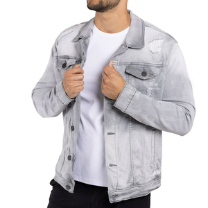 Nouveauté, vestes élégantes pour hommes, veste denim d'hiver en denim avec poches déchirées, veste denim grande taille avec boutons à l'avant pour hommes - Product Image 5