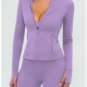 Vêtement de sport pour femmes respirant avec logo personnalisé sur le devant, veste à manches longues entièrement zippée, vêtements de yoga actifs, haut de sport - Product Image 6