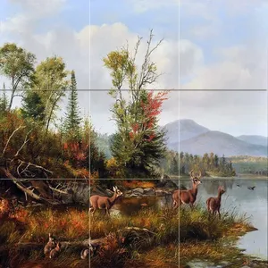 Mural de pared de cocina y baño, azulejo de ciervo de paisaje en cerámica de mármol para salpicaduras y mejora del paisaje - Product Image 1