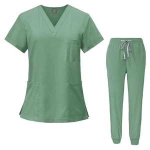 Trajes médicos elásticos de 2 piezas con logotipo personalizado al por mayor para mujer, uniformes médicos elásticos con cuello en V para trabajo de enfermería, uniformes para correr, material de lona - Product Image 4