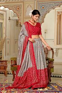 Lehenga Choli traditionnel élégant imprimé |   Tenue de mariée ethnique indienne artisanale en soie Tussar de qualité supérieure pour mariage et festivals - Product Image 2