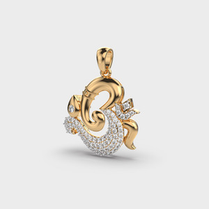 Collier pendentif Om en or jaune de luxe avec incrustation de diamants sertis en canal, unisexe, à porter au quotidien, bijoux hindous - Product Image 3