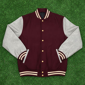 เสื้อแจ็คเก็ตเลตเตอร์แมนแบบมีโลโก้สั่งทำได้ คุณภาพสูง แขนหนัง PU ผ้ายืด สไตล์วาร์ซิตี้ สำหรับผู้ชาย - Product Image 6