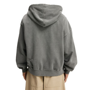 Washed <b>Grey</b> Oversized Zip Up Hoodie Men Heavyweight <b>Fleece</b> Streetwear <b>Jacket</b> Custom Logo Blank for Wholesale - Product Image 2