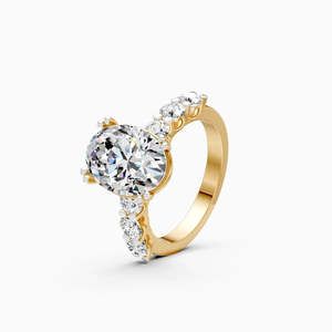 แหวนหมั้นเพชรทรงรีบริลเลียนท์ 2.7 กะรัต เพชรเลี้ยงในห้องปฏิบัติการ ดีไซน์คลาสสิค ประดับด้วยเพชรรอบๆ ตัวเรือน<span class=keywords><strong>ทอง</strong></span> <span class=keywords><strong>9K</strong></span> สีเหลือง ขาว และโรสโกลด์ - Product Image 1