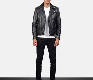 เสื้อเบลเซอร์หนังแท้สำหรับผู้ชาย, เสื้อโค้ทหนังแท้ซิปหน้าสีดำเสื้อโค้ทกันน้ำคุณภาพสูงกันลมเข็มขัดคาดเอว - Product Image 5