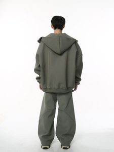 Wholesale Customized Vintage High Street Double Zippered <b>Cardigan</b> With High-quality Fashionable and Unique Design Hoodies Set - Product Image 4