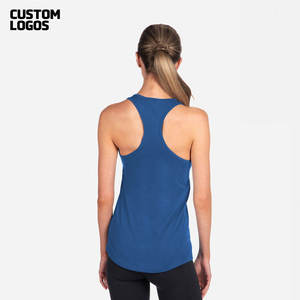 Débardeurs de sport pour femmes, dos nageur, col rond, athlétique, yoga, musculaire, bleu, 100% coton, respirant, séchage rapide - Product Image 2