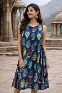 Robe Naptol décontractée pour femmes en coton lavable, robe midi imprimée, robe d'été élégante sans manches, robe imprimée Naptol, robe midi longue - Product Image 2