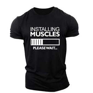 T-shirt d'été pour hommes Muscle Fashion Letter Print Short Sleeve Clothing 2025 Casual Men's Clothing Breathable Gym Fitness T Shirt - Product Image 1