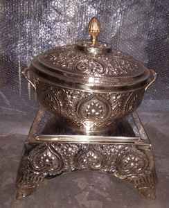 Support de réchaud à buffet en cuivre plaqué or avec motif en relief, chauffe-plats, service de traiteur, circulation d'eau chaude, Energy Star - Product Image 2