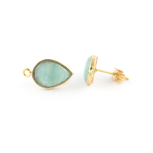Pendientes de amazonita Natural en forma de pera, hechos a mano, de alta calidad, 1 par de conectores chapados en oro, para hacer joyas - Product Image 3