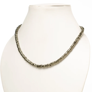 Pyrite Heishi Pneu Perles Collier Pyrite Naturelle Pierres Précieuses Heishi Perle Collier Minimaliste À La Main Perlé Collier Ras Du Cou - Product Image 5
