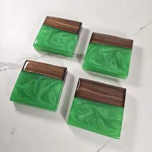 Unique Drink Gifts Custom Brand logo Engraved Wooden <b>Epoxy</b> Resin Wood Coasters - Product Image 1